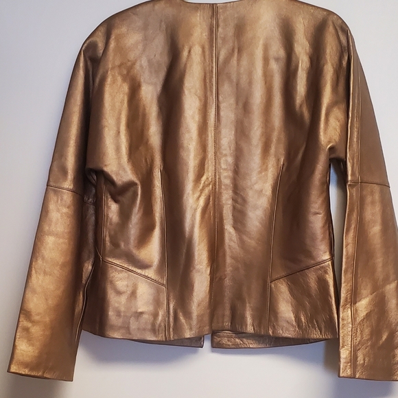 Vintage 5|48 Copper Metallic Leather Jacket and Pant 2 Pice Set Size 12 - Picture 5 of 9